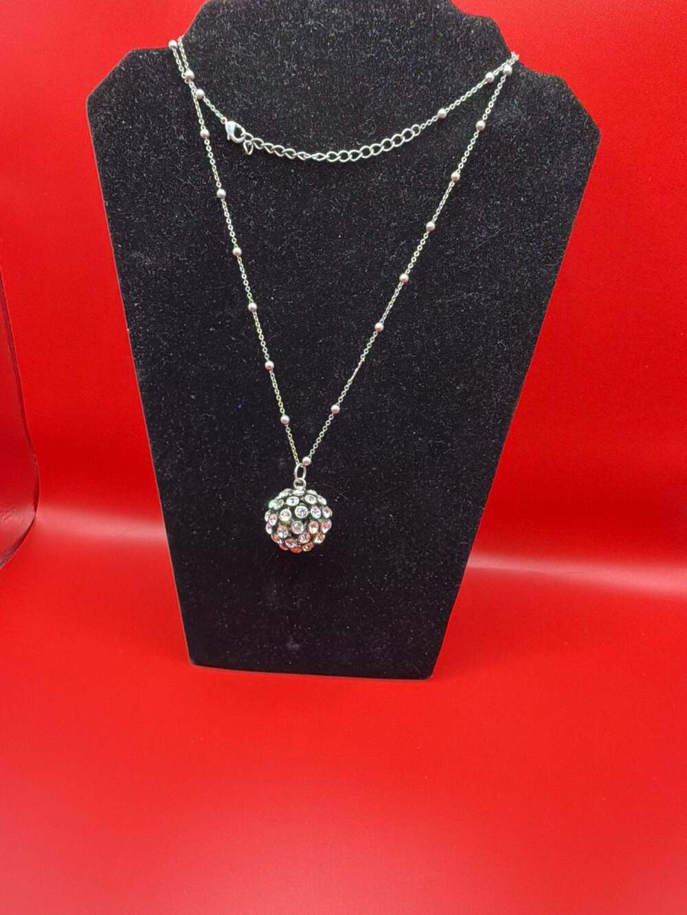 White House Black Market Silver Tone Rhinestone Ball Globe Pendant Necklace